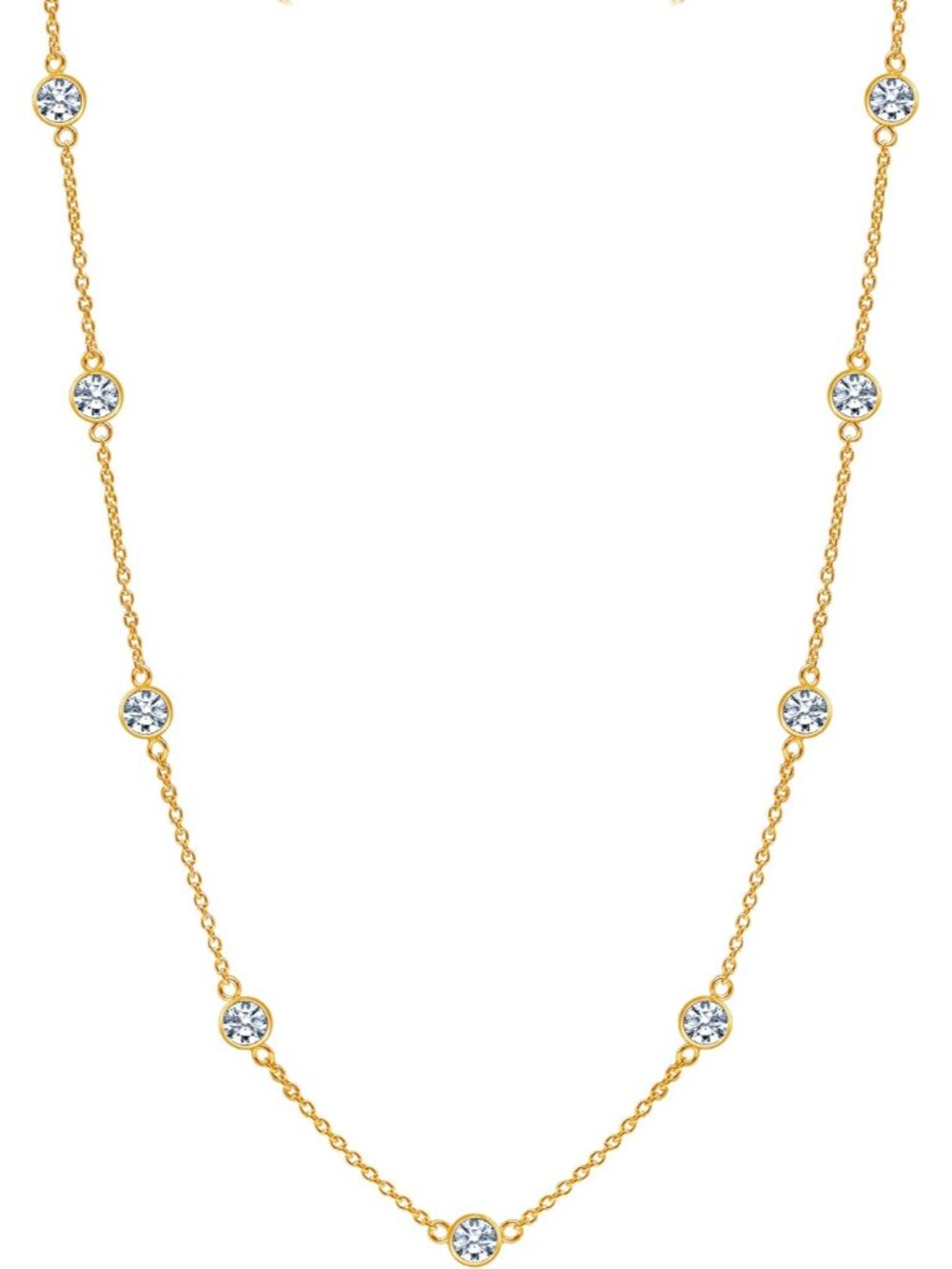 925 Sterling Silver CZ Station Necklace for Women | Italian Round Cubic Zirconia